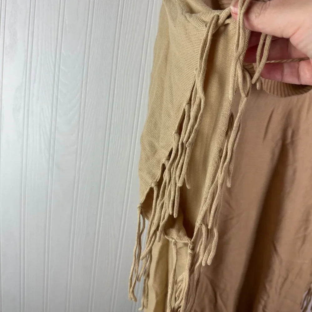 Michael Kors Tan Cowl Neck Fringe Sweater‎ Size XL